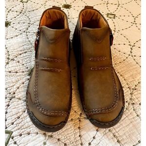 Mens Hand Stitched Leather Side Zip Chukka Boots Olive Brown Sz 12